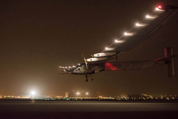 "Solar Impulse 2" descends to land in Muscat March 9, 2015. Two pilots attempting the first flight around the world in a solar-powered plane began the maiden leg of their voyage on Monday, the mission's official website said. "Solar Impulse 2" took off from Abu Dhabi in the United Arab Emirates en route to the Omani capital Muscat at the start of a five-month journey of 35,000 km (22,000 miles) organised to focus the world's attention on sustainable energy. REUTERS/Jean Revillard/Handout via Reuters (OMAN - Tags: TRANSPORT SCIENCE TECHNOLOGY ENVIRONMENT) ATTENTION EDITORS - FOR EDITORIAL USE ONLY. NOT FOR SALE FOR MARKETING OR ADVERTISING CAMPAIGNS. THIS PICTURE WAS PROVIDED BY A THIRD PARTY. REUTERS IS UNABLE TO INDEPENDENTLY VERIFY THE AUTHENTICITY, CONTENT, LOCATION OR DATE OF THIS IMAGE. THIS PICTURE IS DISTRIBUTED EXACTLY AS RECEIVED BY REUTERS, AS A SERVICE TO CLIENTS - RTR4SOBD